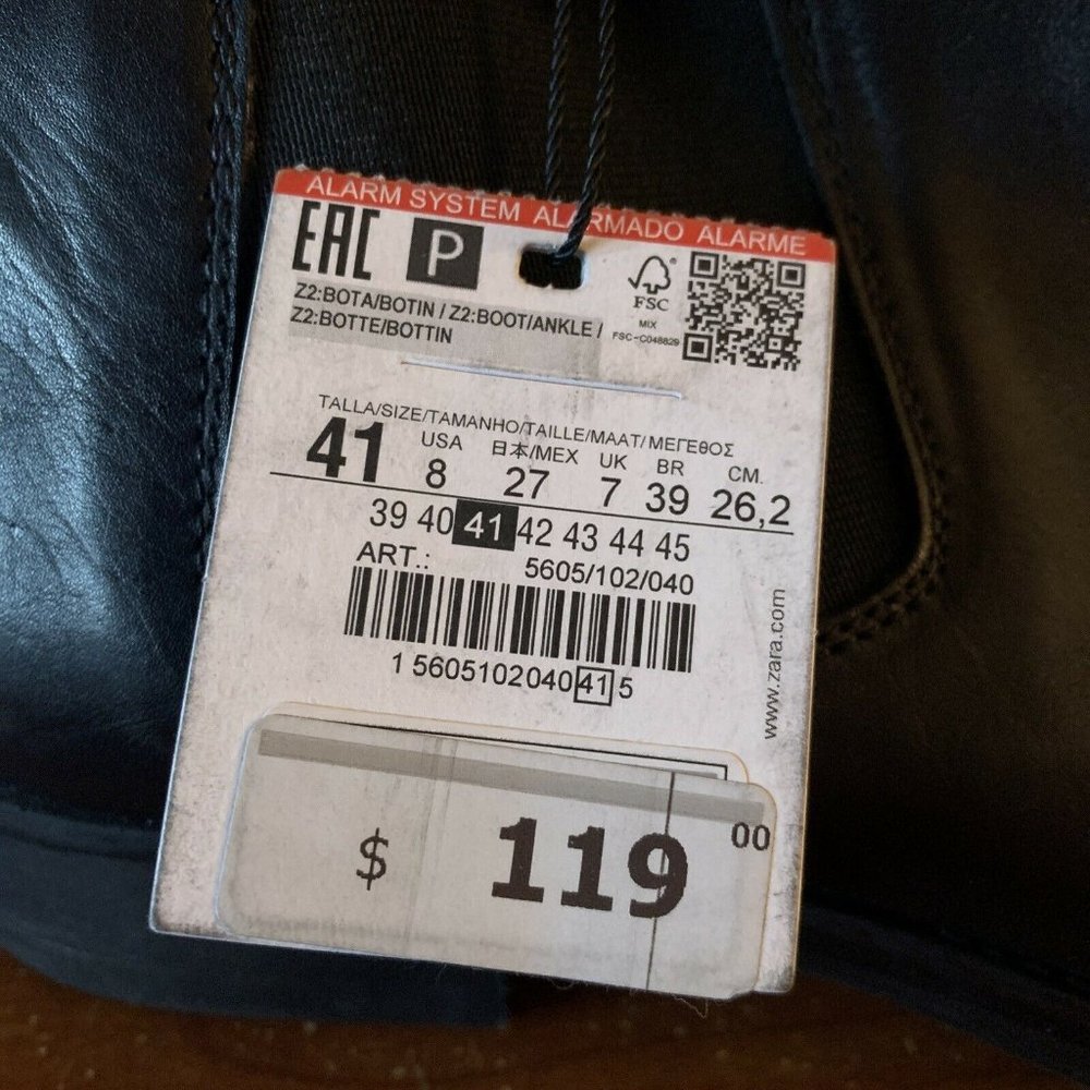 Zara Men's Chelsea Leather Ankle Boots Black - Size 8 Brand New With Tags $119 - Picture 5 of 7
